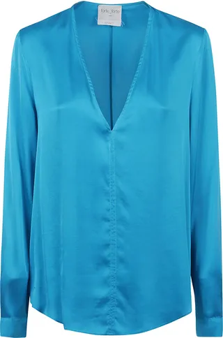 Stretch Silk Satin Long Sleeves Top