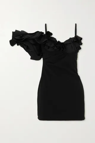 Jacquemus - Duna Ruffled Grain De Poudre Wool And Wool-blend Crepe Mini Dress - Black