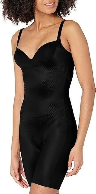 Spanx Thinstincts 2.0 Open-Bust Midthigh Bodysuit (Very Black) Women's Jumpsuit & Rompers One Piece