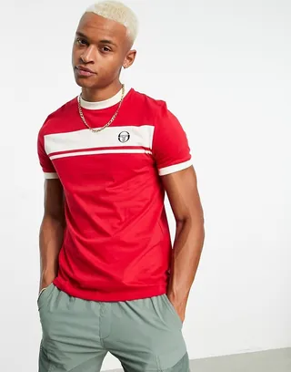 Sergio Tacchini striped logo T-shirt in red