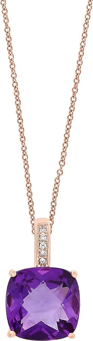 February Amethyst & Diamond 14K Rose Gold Pendant Necklace