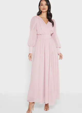 Surplice Neck Pleated Dress
