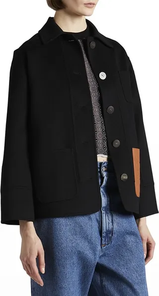 Workwear Wool Jacket with Leather Pocket