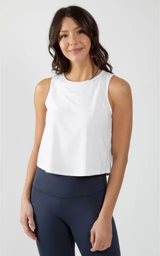 90 Degree By Reflex - Women's Cropped Tank Top with Back Keyhole - White - X Large