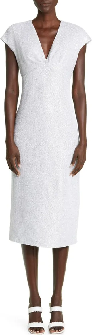 Cap Sleeve Metallic Knit Cocktail Dress