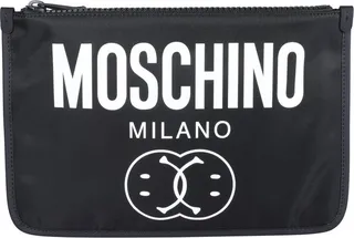 Moschino Logo Printed Zipped Clutch Bag