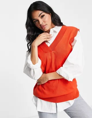 Threadbare knit v neck vest in orange