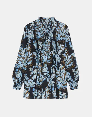 Floral Frost Toile Silk Pintuck Blouse