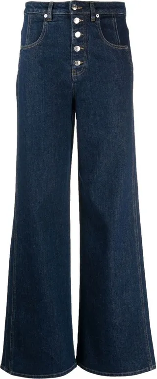 Button-Detail Wide-Leg Jeans