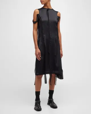 Deconstructed Satin Short Dress with Vertical Fray Detail
