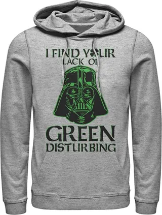 Men's Star Wars St. Patrick's Day Darth Vader I Find your Lack of Green Disturbing Pull Over Hoodie - Athletic Heather - 2X Large