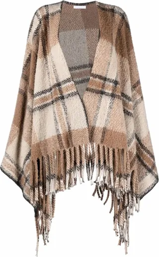 Plaid-Check Print Cape Coat