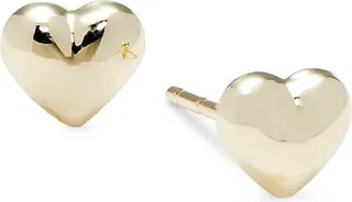 14K Yellow Gold Heart Stud Earrings