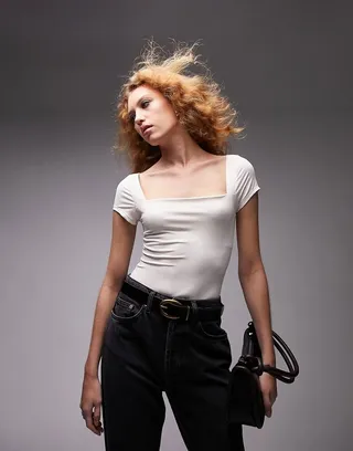 Topshop cap sleeve bodysuit in ivory