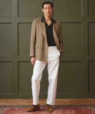 Tan Houndstooth Double-Breasted Sport Coat