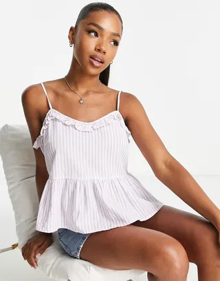 Pieces peplum cami top in lilac stripe