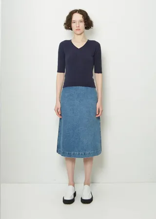Stretch Cotton Knit V-neck Sweater