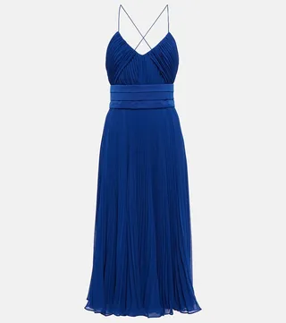 Clarino pleated georgette midi dress