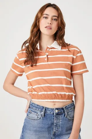 Striped Cropped Polo Shirt