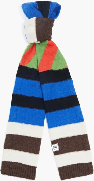 Striped intarsia-knit scarf