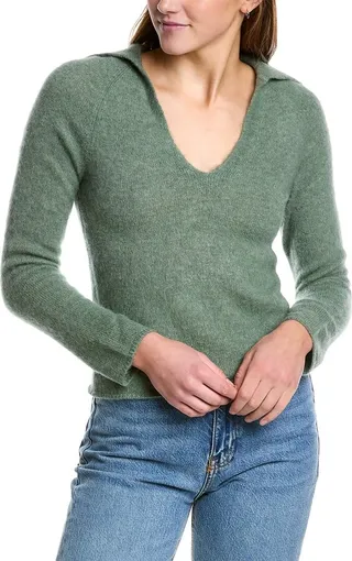 Vince Brushed V-Neck Polo Alpaca & Wool-Blend Sweater