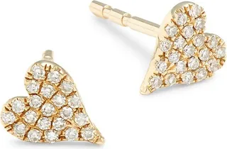 14K Yellow Gold & Pavé 0.1 TCW Diamond Heart Stud Earrings