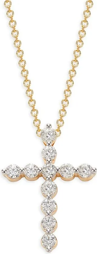 14K Yellow Gold & 1 TCW Diamond Cross Pendant Necklace