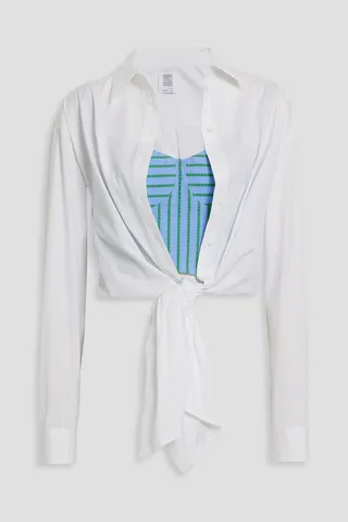 Layered striped cotton-seersucker and poplin shirt