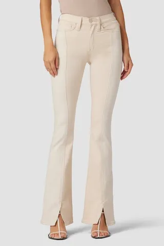 Hudson Jeans Barbara High-Rise Bootcut Slit Hem Jeans - Ecru Colorblock