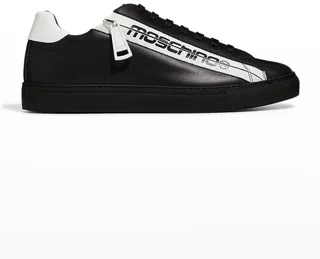 Men's Leather Logo Zip Low-Top Sneakers
