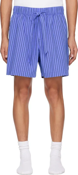 Tekla Blue & Brown Striped Pyjama Shorts