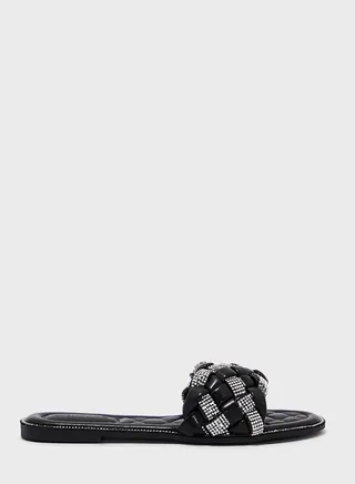 Metallic Weaved Strap Flat Sandal