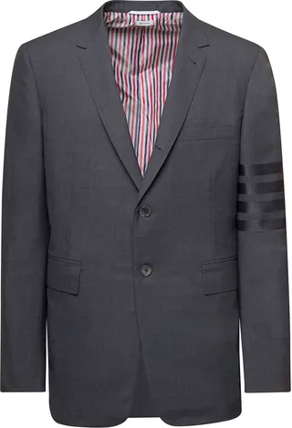 Grey Single-breasted Jacket With Signature 4 Bar Stripe In Wool Man