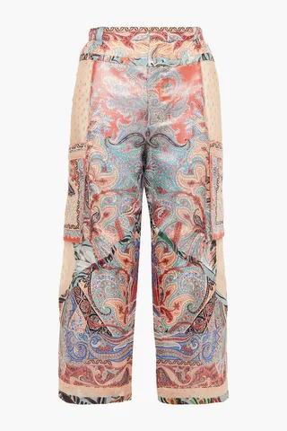 Cropped printed fil coupe silk-blend straight-leg pants
