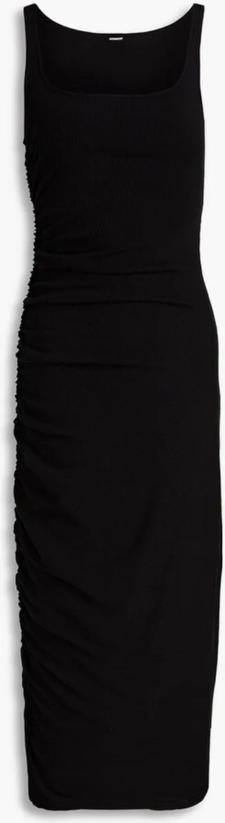 Ruched ribbed stretch-Supima cotton midi dress