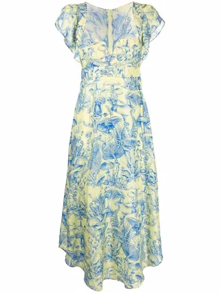 Mushroom-Print Midi Dress
