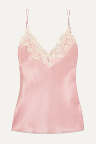 La Perla - Maison Embroidered Lace-trimmed Silk-blend Satin Camisole - Pink