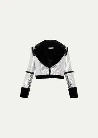 Luisana Quilted Metallic Vegan Leather Cropped Coat