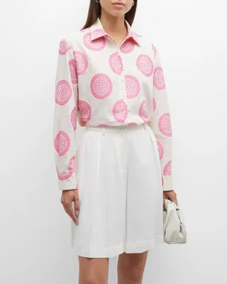Alexa Medallion-Print Point-Collar Boyfriend Shirt