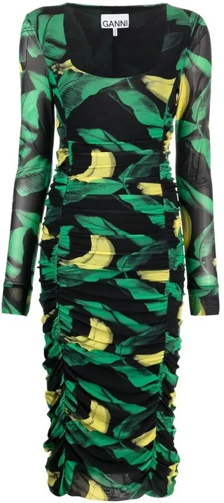 Graphic-Print Ruched Midi Dress