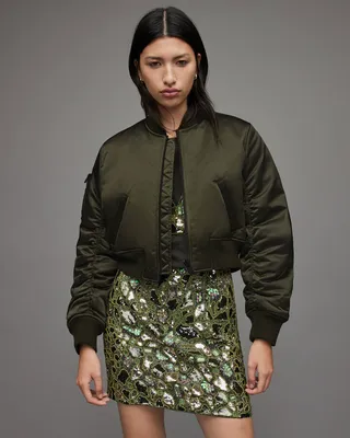 Calie Cropped Bomber Jacket - Khaki Green
