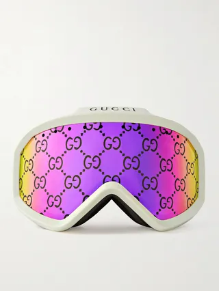 Webbing-Trimmed Acetate Mirrored Ski Goggles