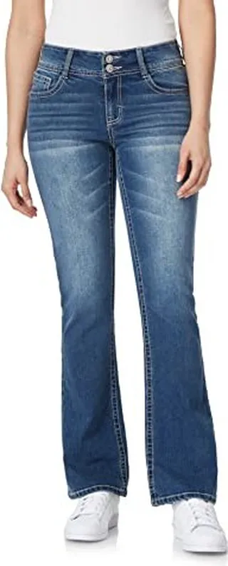 WallFlower Women's Luscious Curvy Bootcut Mid-Rise Bling Insta Stretch Juniors Jeans (Standard and Plus)