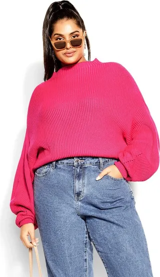 CITY CHIC | Women's Plus Size Angel Sleeve Sweater - shock pink - 18W