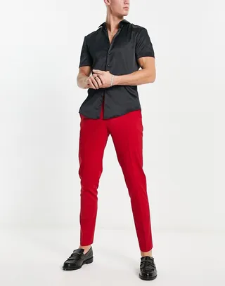 ASOS DESIGN skinny smart pants in burgundy