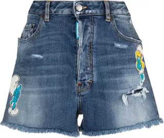 Embroidered-Design Denim Shorts