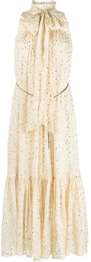 Tie-Neck Metallic-Detailed Dress