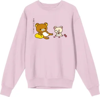 Rilakkuma Two Bears Sitting Crew Neck Long Sleeve Cradle Pink Adult Sweatshirt-XL