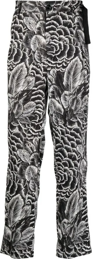 Slim-Cut Floral-Print Trousers