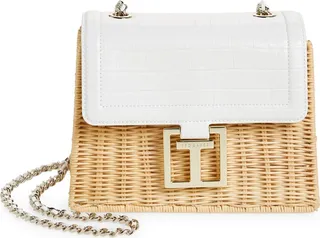 Jaylisi Croc Embossed Faux Leather & Rattan Convertible Shoulder Bag